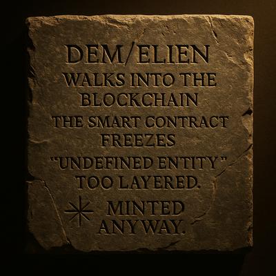 AI’s Joke – carved conceptual blockchain glitch on stone tablet